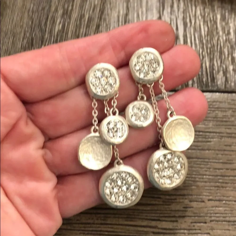 NWT Noelle Silvertone Discs with Rhinestones